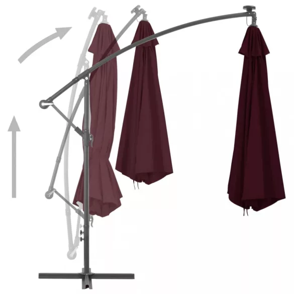 bordó konzolos napernyő LED-világítással 350 cm