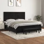 fekete bársony rugós ágy matraccal 160x200 cm
