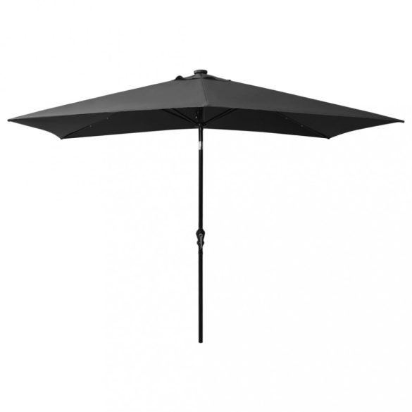 antracitszürke napernyő LED-ekkel és acél rúddal 2 x 3 m