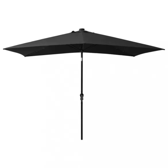 fekete napernyő LED-ekkel és acélrúddal 2 x 3 m