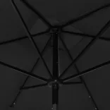 fekete napernyő LED-ekkel és acélrúddal 2 x 3 m