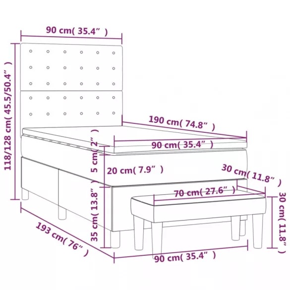világosszürke bársony rugós ágy matraccal 90x190 cm