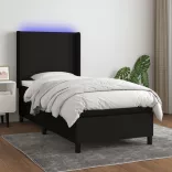 fekete szövet rugós és LED-es ágy matraccal 80 x 200 cm