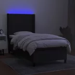 fekete szövet rugós és LED-es ágy matraccal 80 x 200 cm