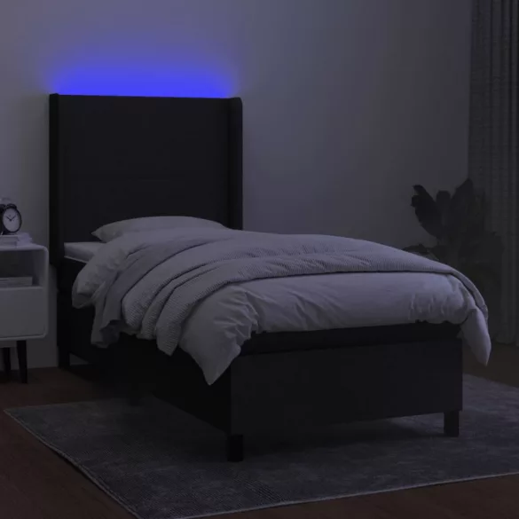 fekete szövet rugós és LED-es ágy matraccal 80 x 200 cm