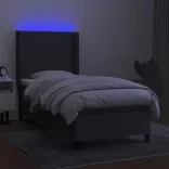 sötétszürke szövet rugós és LED-es ágy matraccal 90x190 cm
