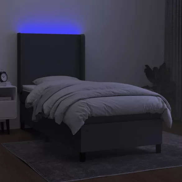 sötétszürke szövet rugós és LED-es ágy matraccal 90x190 cm