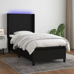 fekete szövet rugós és LED-es ágy matraccal 90x190 cm