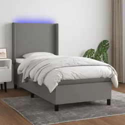   sötétszürke szövet rugós és LED-es ágy matraccal 90x200 cm