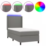 sötétszürke szövet rugós és LED-es ágy matraccal 90x200 cm