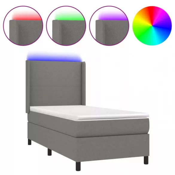sötétszürke szövet rugós és LED-es ágy matraccal 90x200 cm
