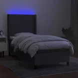 sötétszürke szövet rugós és LED-es ágy matraccal 90x200 cm