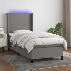   sötétszürke szövet rugós és LED-es ágy matraccal 100x200 cm