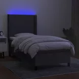 sötétszürke szövet rugós és LED-es ágy matraccal 100x200 cm