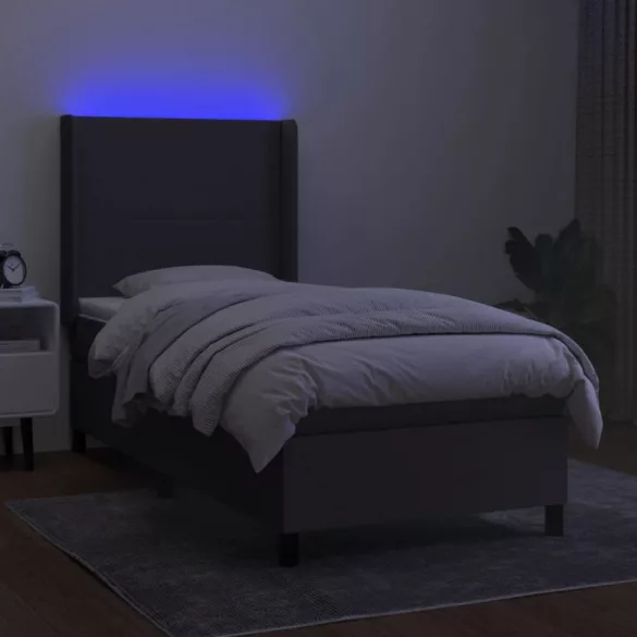 sötétszürke szövet rugós és LED-es ágy matraccal 100x200 cm