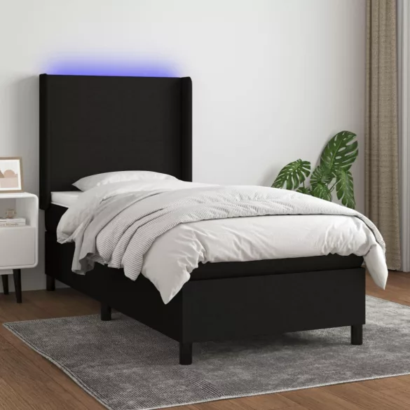 fekete szövet rugós és LED-es ágy matraccal 100x200 cm