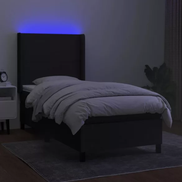 fekete szövet rugós és LED-es ágy matraccal 100x200 cm
