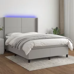   sötétszürke szövet rugós és LED-es ágy matraccal 140x190 cm