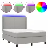 sötétszürke szövet rugós és LED-es ágy matraccal 140x190 cm