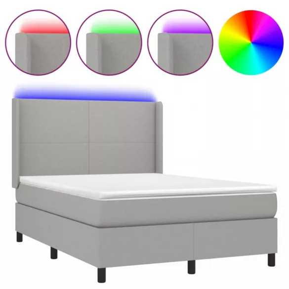 sötétszürke szövet rugós és LED-es ágy matraccal 140x190 cm