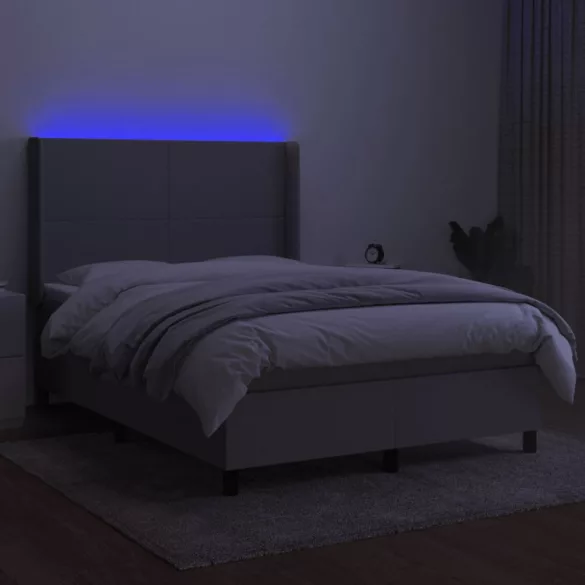 sötétszürke szövet rugós és LED-es ágy matraccal 140x190 cm