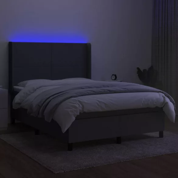 sötétszürke szövet rugós és LED-es ágy matraccal 140x190 cm