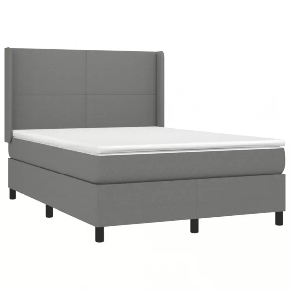 sötétszürke szövet rugós és LED-es ágy matraccal 140x190 cm