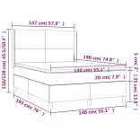 sötétszürke szövet rugós és LED-es ágy matraccal 140x190 cm