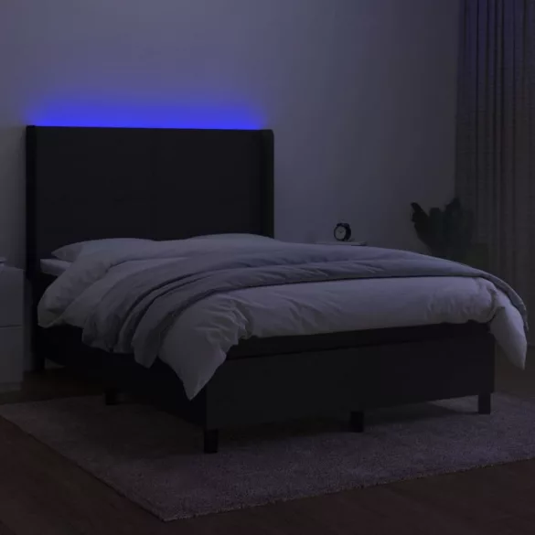 fekete szövet rugós és LED-es ágy matraccal 140x200 cm