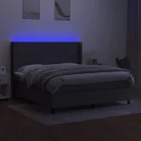 sötétszürke szövet rugós és LED-es ágy matraccal 160x200 cm
