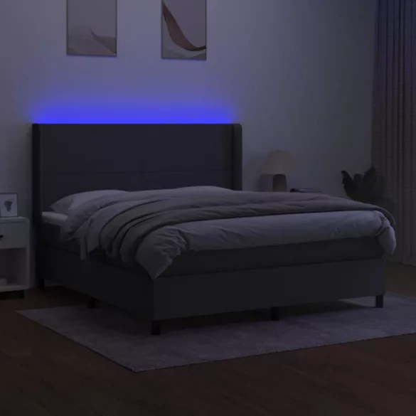sötétszürke szövet rugós és LED-es ágy matraccal 160x200 cm