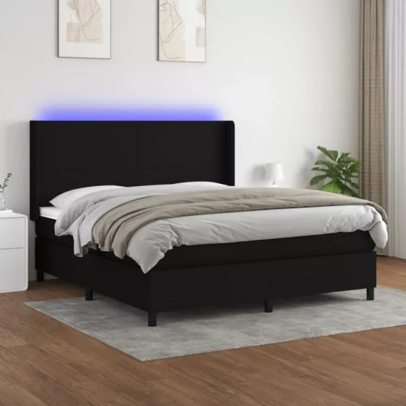 fekete szövet rugós és LED-es ágy matraccal 160x200 cm