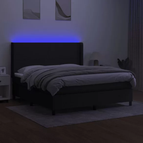 fekete szövet rugós és LED-es ágy matraccal 160x200 cm