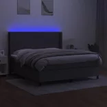 sötétszürke szövet rugós és LED-es ágy matraccal 180 x 200 cm