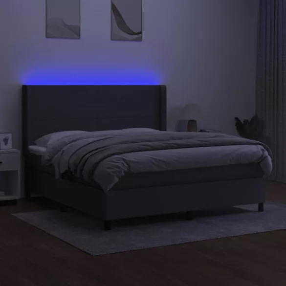 sötétszürke szövet rugós és LED-es ágy matraccal 180 x 200 cm