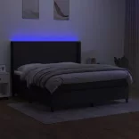 fekete szövet rugós és LED-es ágy matraccal 180 x 200 cm
