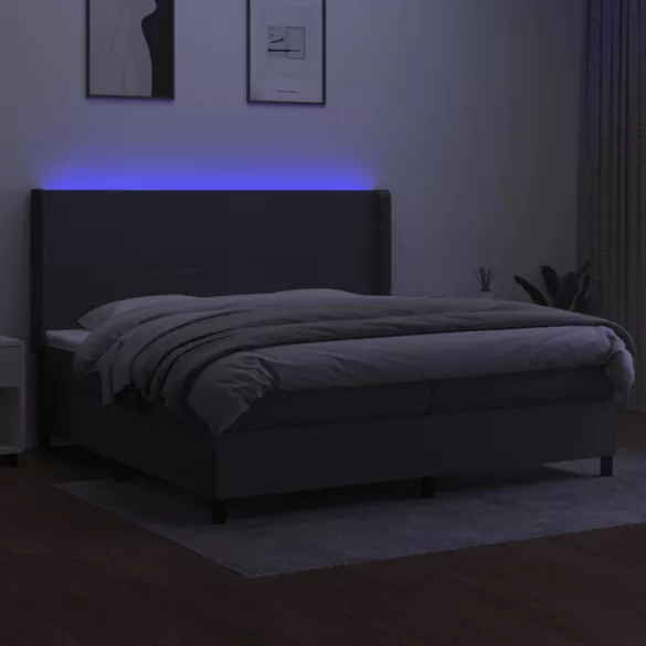 sötétszürke szövet rugós és LED-es ágy matraccal 200x200 cm