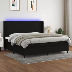 fekete szövet rugós és LED-es ágy matraccal 200x200 cm