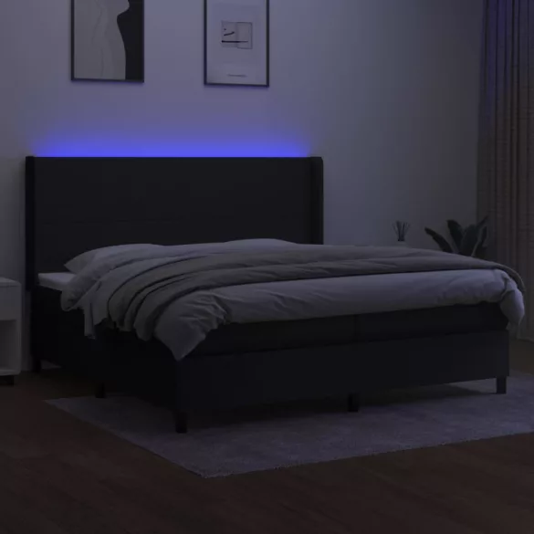 fekete szövet rugós és LED-es ágy matraccal 200x200 cm