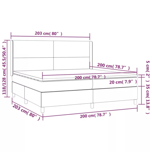 fekete szövet rugós és LED-es ágy matraccal 200x200 cm