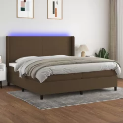barna szövet rugós és LED-es ágy matraccal 200x200 cm
