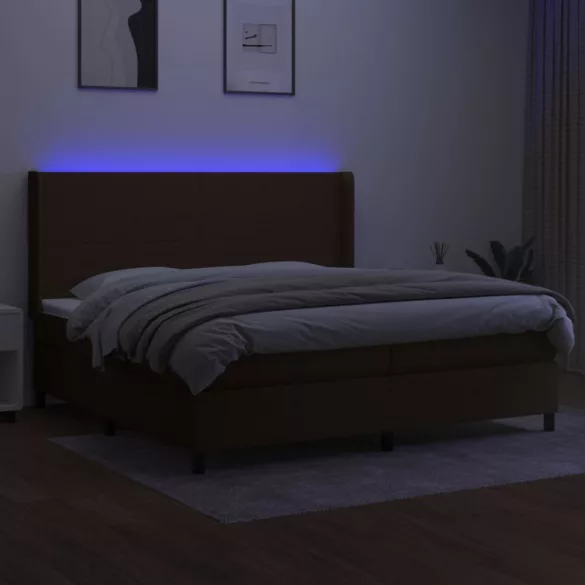 barna szövet rugós és LED-es ágy matraccal 200x200 cm