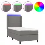 sötétszürke szövet rugós és LED-es ágy matraccal 90x190 cm