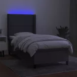 sötétszürke szövet rugós és LED-es ágy matraccal 90x190 cm