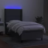 sötétszürke szövet rugós és LED-es ágy matraccal 90x200 cm