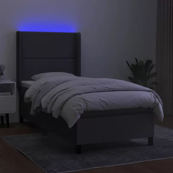 sötétszürke szövet rugós és LED-es ágy matraccal 90x200 cm