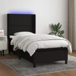fekete szövet rugós és LED-es ágy matraccal 100x200 cm