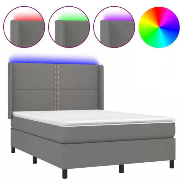 sötétszürke szövet rugós és LED-es ágy matraccal 140x190 cm