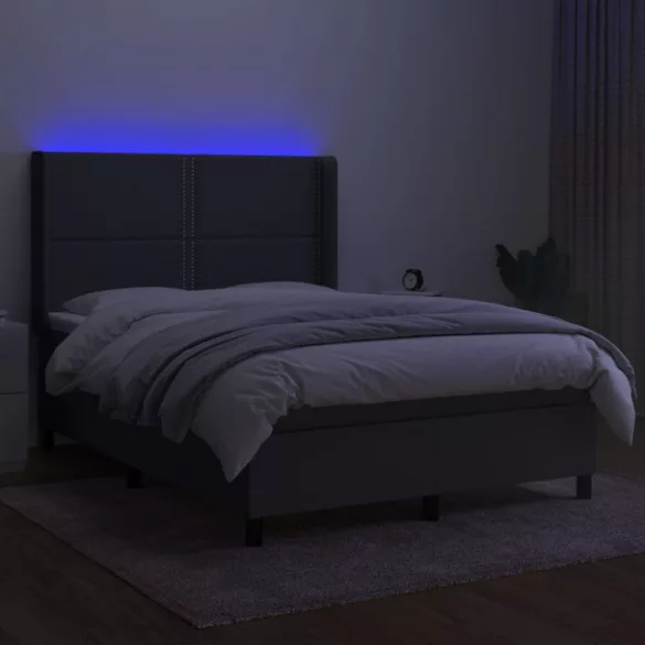 sötétszürke szövet rugós és LED-es ágy matraccal 140x190 cm