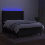 fekete szövet rugós és LED-es ágy matraccal 140x190 cm